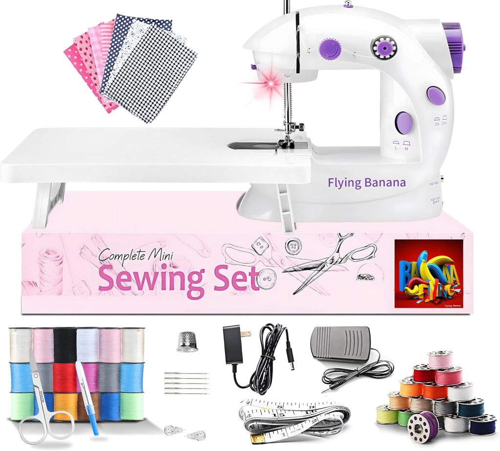 Sewing Machine for Beginners with Extension Table, Adjustable 2-Speed 2-Thread Mini Sewing Machine