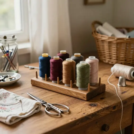 What holds the spool of thread